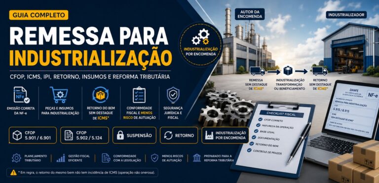 Guia completo sobre remessa para industrialização com CFOP, ICMS, IPI, retorno, insumos e mão de obra